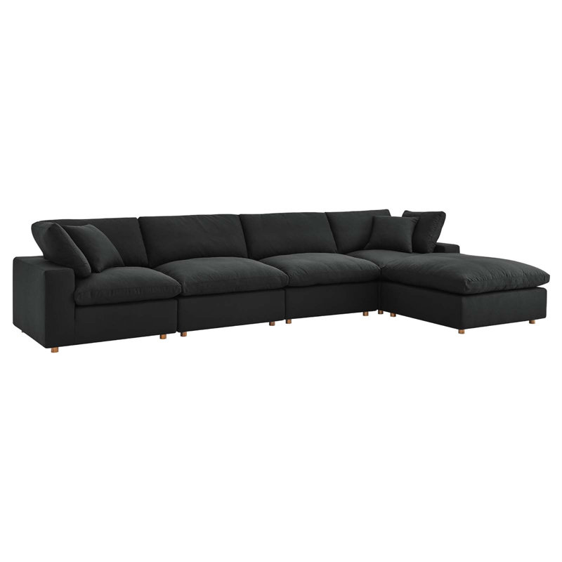 Modway Commix Down-Filled Overstuffed Upholstered Sectional Sofa Set, 5 Piece w/Chase, Black