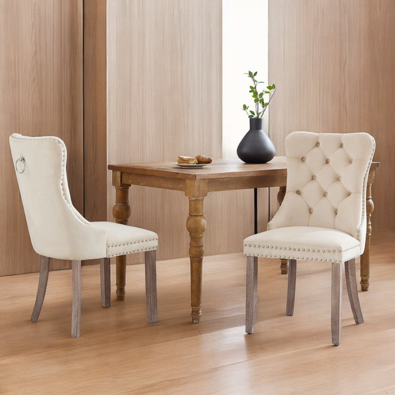 Miya Upholstered Dining Chair, Beige, 6, Natural Wood