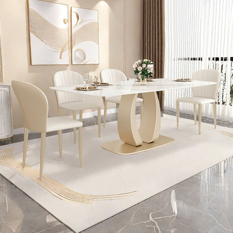 Light luxury modern rectangular dining table set, 29.5" H x 63" L x 35.4" W