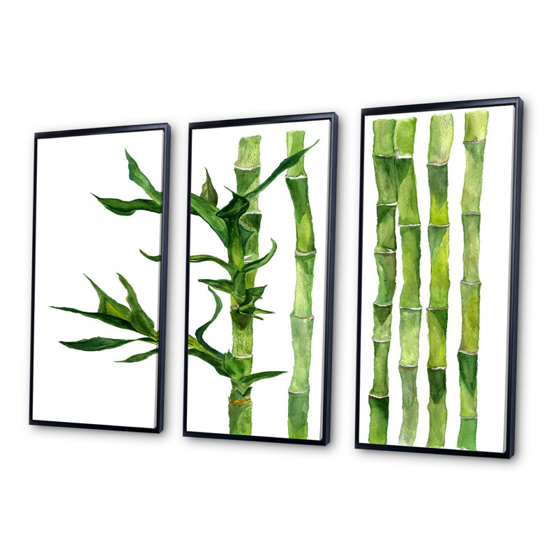 Bamboo Branches In The Forest III - 3 pièces, reproduction sur toile, Cadre noir, H 28 po x l 36 po x P 1 po