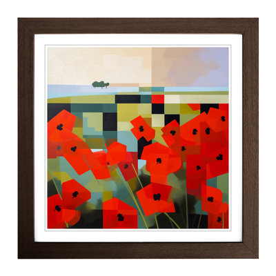 Poppy Field Suprematism No.2 - Single Picture Frame Print on Wood