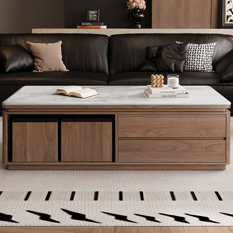 Table basse moderne avec repose-pieds avec rangement, Brun, H 19,68 po x L 55,11 po x l 31,49 po, Blanc