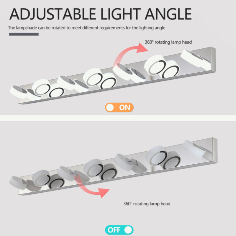 Modern Chrome 52.2-Inch Dimmable LED Vanity Light with Acrylic Shades