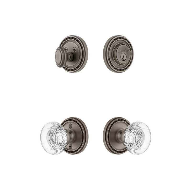 Grandeur Soleil Rosette Entry Set with Bordeaux Crystal Knob in Antique Pewter, 2.375", Timeless Bronze