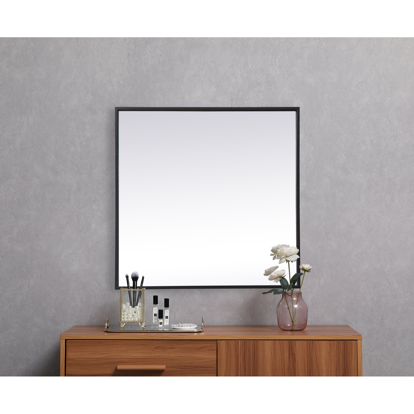 Valparaiso Metal Square Wall Mirror, Black, 24"  x 24" 