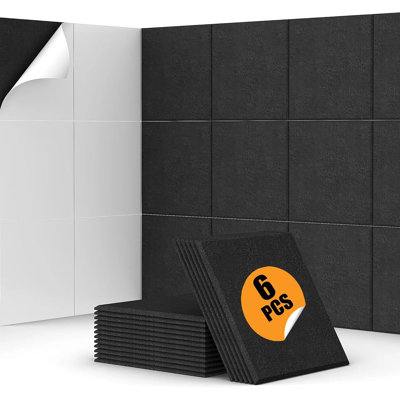 6 Pack Sound Proofing Wall Panels Black Self Adhesive 30x 30cm