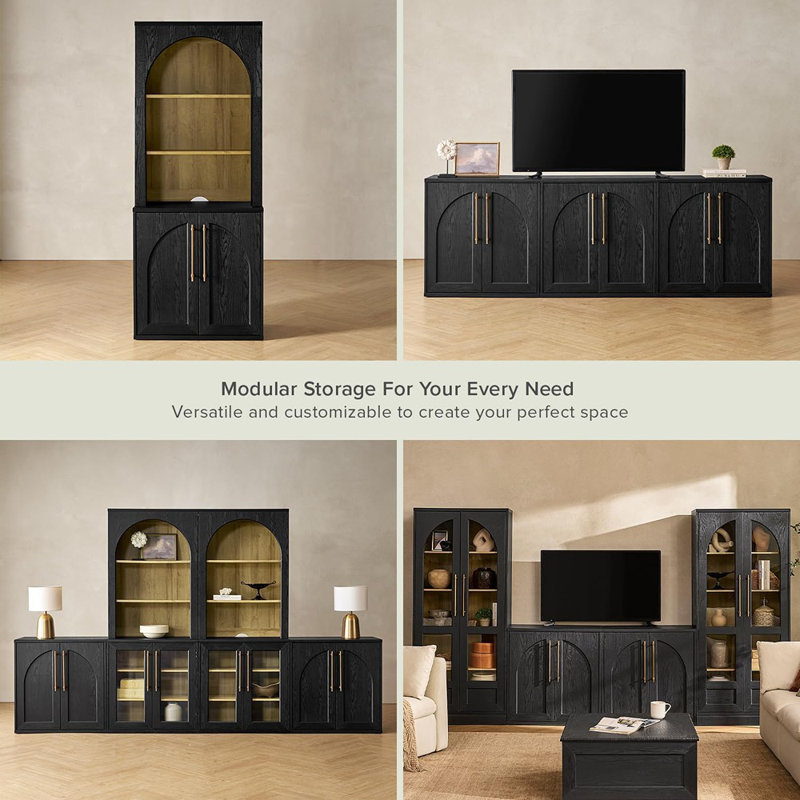 Armoire décorative arquée, buffet modulaire - Chêne noir