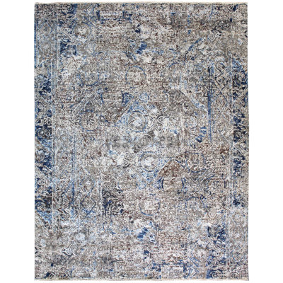 Tapis unique nouvel âge 8 pi 10 po x 12 pi gris / taupe / bleu marine
