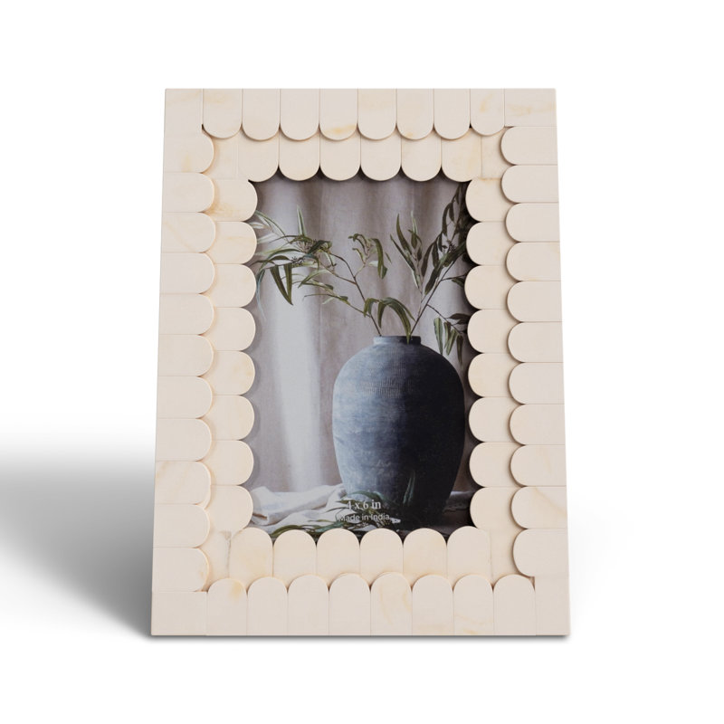 Decorative Resin and Wood Picture Frame with Glass Front and Scalloped Detailing in Modern Wood Design, 9"H x 5"W x 2.5"D