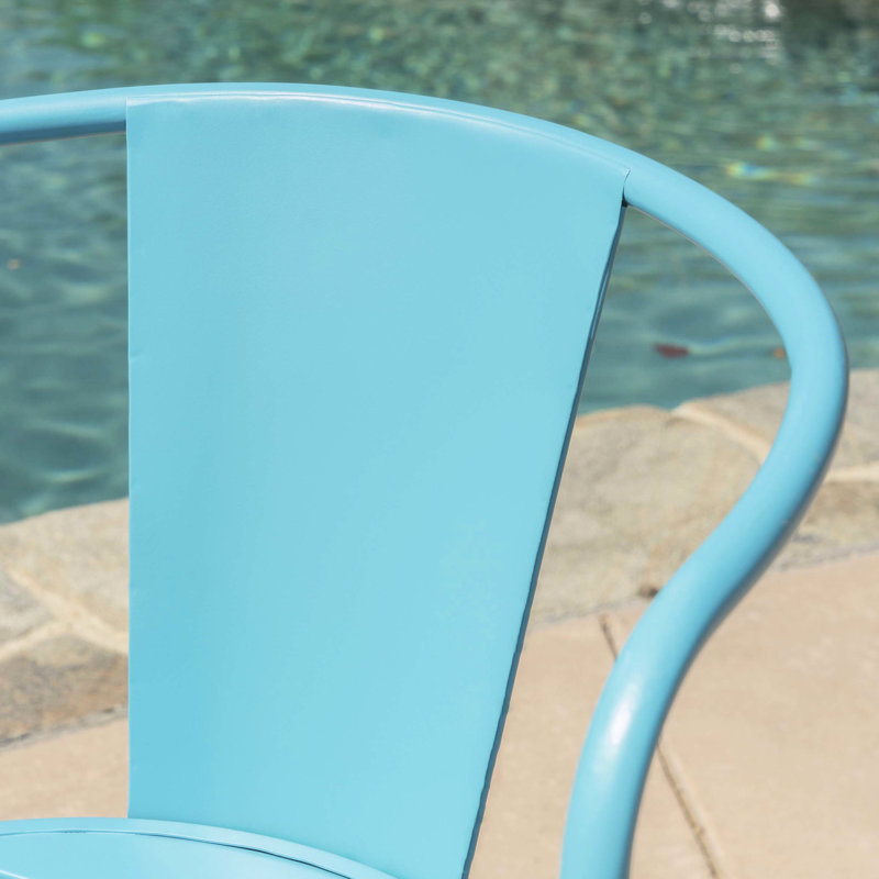 Ensemble bistro en métal bleu 3 pièces - Fer thermolaqué, table de 76 cm et 2 chaises, couleur Eau - Pour extérieur - Modèle Captivate, assise de 46 cm, dimensions : 63 x 63 cm - Fer, bleu, style Allure.