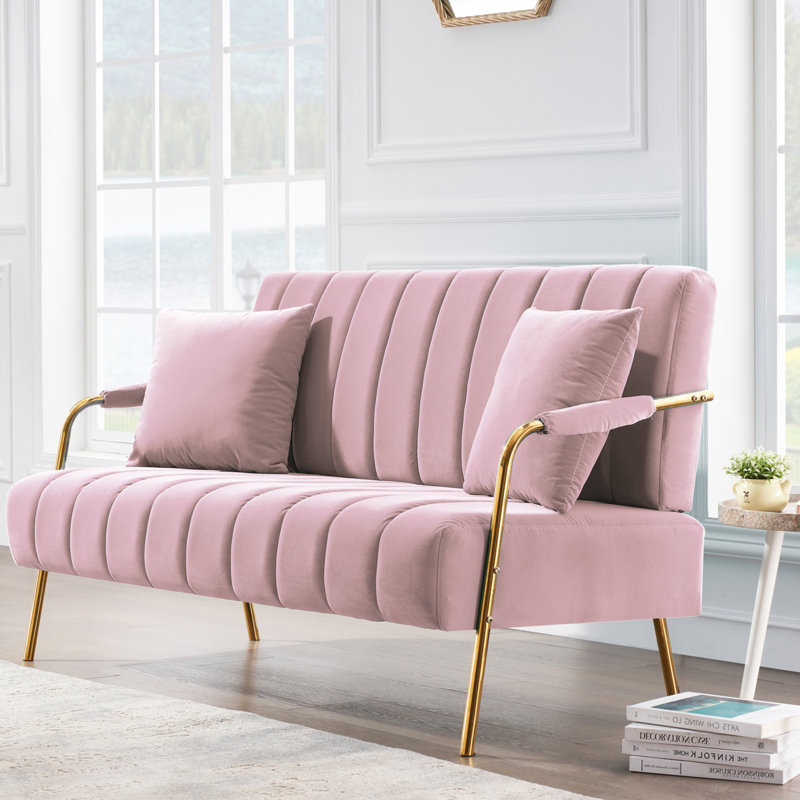 Banc à accoudoirs arrondis en velours de 62 po Karmela, Rose