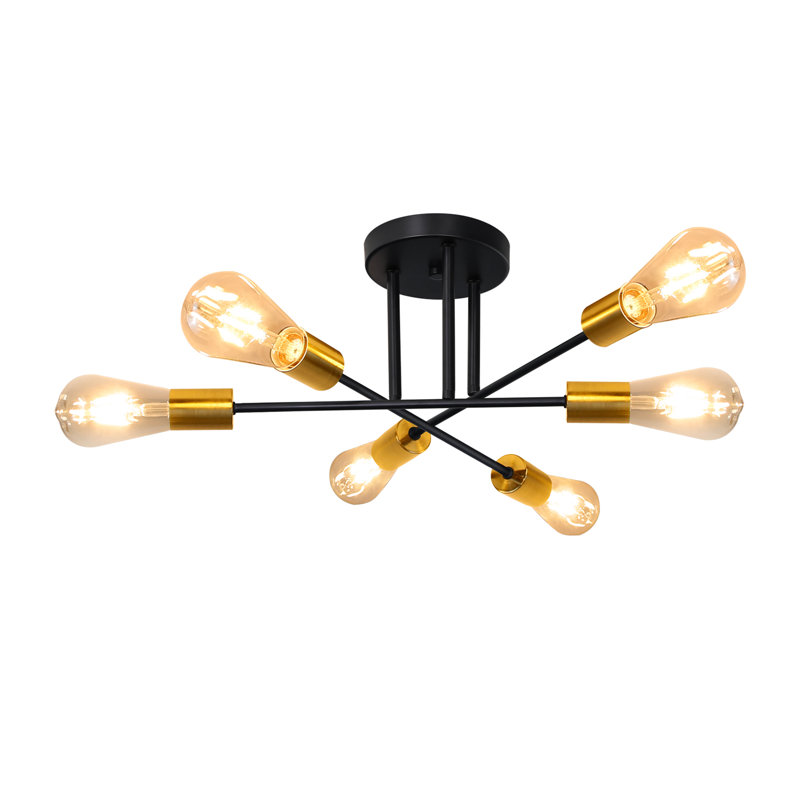 6‑Light Gold Metal Flush Mount Retro Ceiling Light