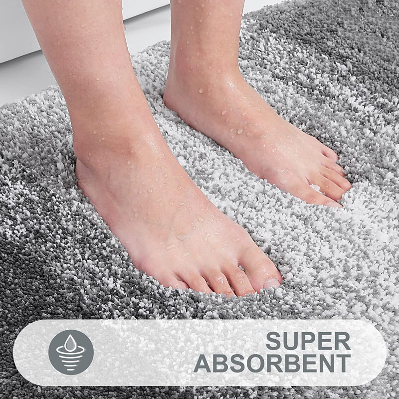 Gray Striped Microfiber 2-Piece Bathroom Rug Set