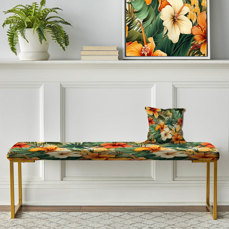 Tropical Greens Warm Earth Tones - Banc rembourré doré Tropical