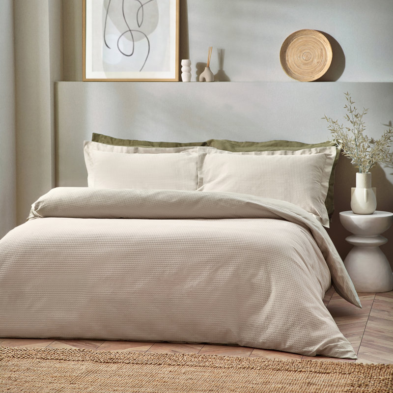 Waffle Textured 100% Cotton Duvet Cover Set, Single Duvet Cover + 1 Standard Pillowcase, Linen