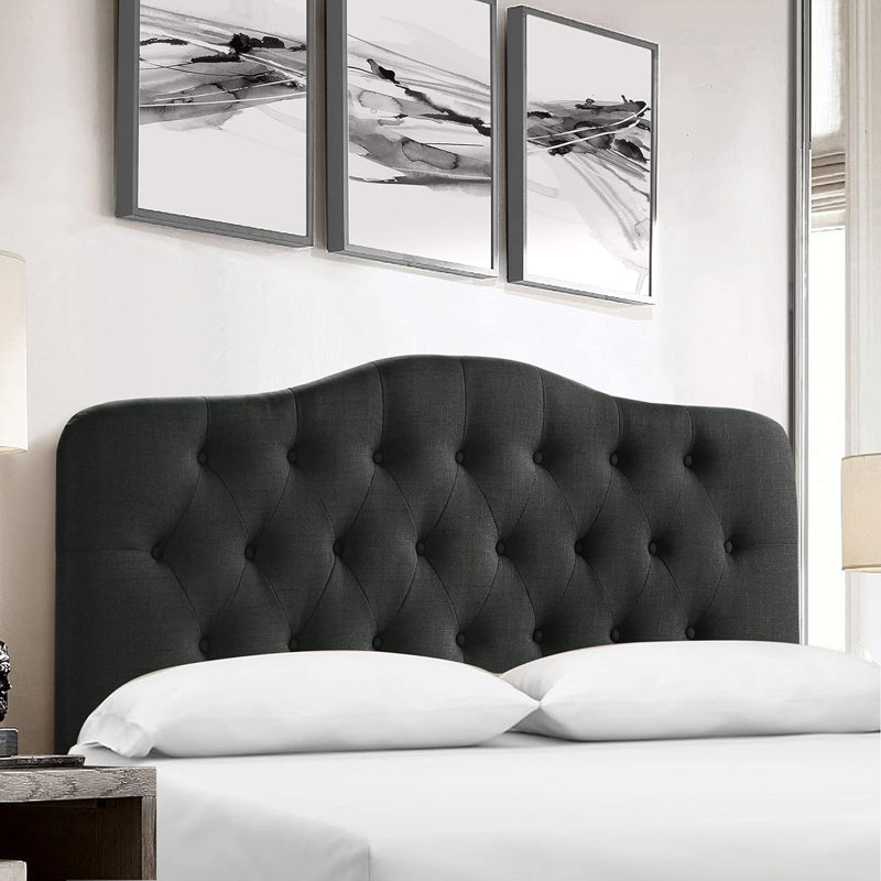 Linen Upholstered Headboard-Modern-Adjustable Height-Button Tufting, Twin, Black
