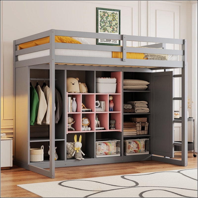 Lit mezzanine simple en bois avec garde-robe