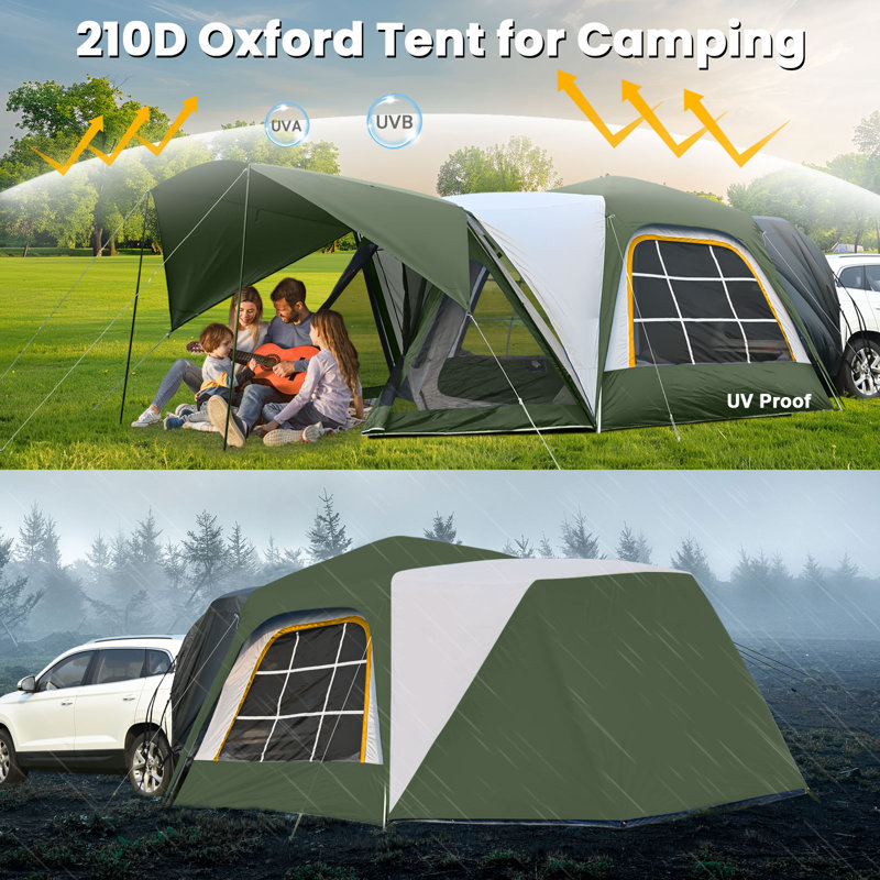 Suv Tent For Camping,6-Person Car Camping Tent, Easy Set Up Tent With Porch And Storage Bag, Green/Clear