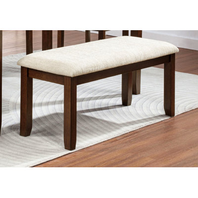 1Pc Rich Wood Finish Beige Fabric Upholstered Bench Wooden Dining Room Furniture