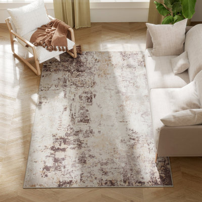 Area Rug, Machine Washable Rug, Distressed Non-Slip Modern Abstract Floor Cover Foldable Carpet for Living Room, Bedroom, Dining Room, Mixed-Brown
