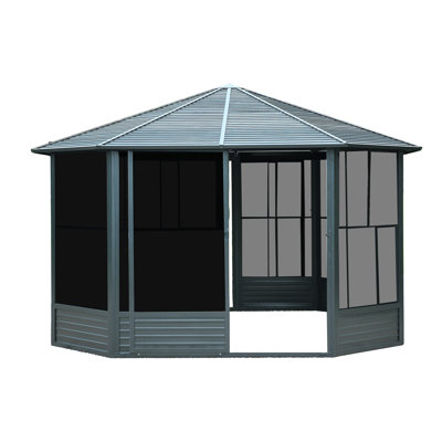 Solarium octogonal 12 po x 12 pi avec toit rigide et porte coulissante verrouillable en aluminium