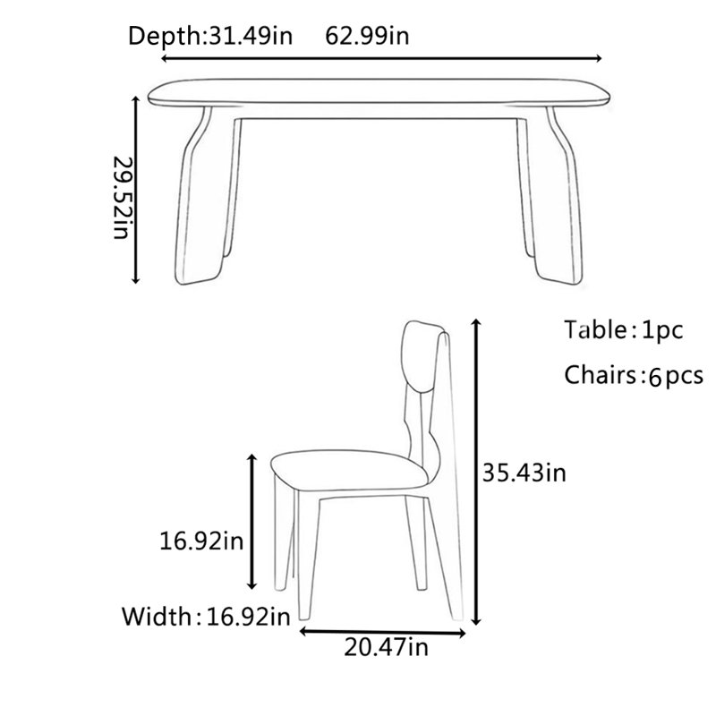 Ensemble table et chaises en bois de frêne, H 29,52 po x L 62,99 po x l 31,49 po