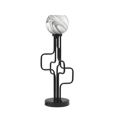 Amarmula Accent Lamp, With USB Ports, Matte Black Finish, 5.75" Onyx Swirl Glass