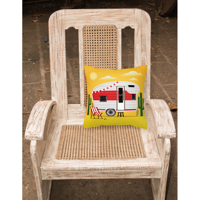 Coussin décoratif intérieur/extérieur le plus grand de l’aventure retro-camper, 18 po x 18 po