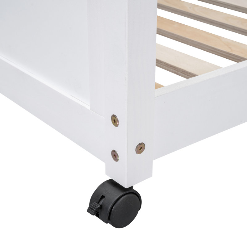 Lit double superposé au dessus d'un lit double avec bureau, blanc, Blanc
