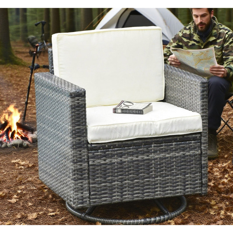 Outdoor Swivel Rocker Chair With Grey , 360 - Degree Swivel, Rock Back And Forth, Cushioned Seating, 28.25" D Depth, 31" H Height, Strong Steel Frame In Pe Rocking Movement, Seat Back, 20.75" W Size,