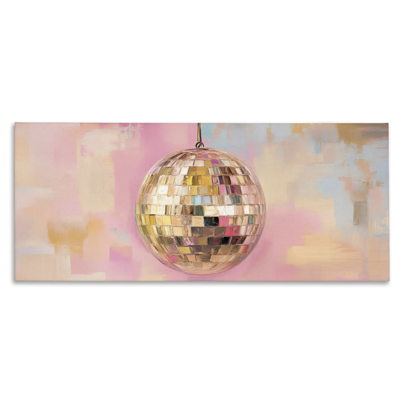 Toile boule dorée de couleur disco, design par Nini Art, H 17 po x l 40 po