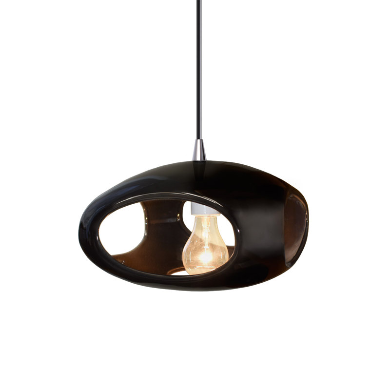Luminaire suspendu géométrique à 1 lumière Logan, Chrome poli, Noir brillant