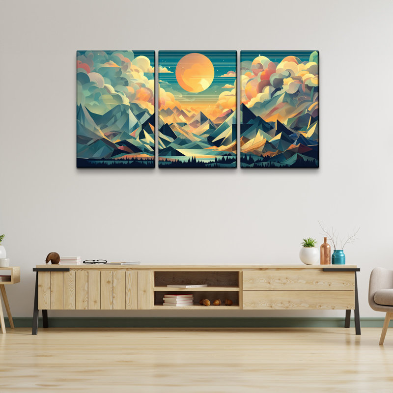 Toile tendue encadrée sur bois 3 pièces, H 28 po x l 40 po x P 4,5 po