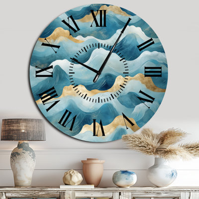 Ocean Rhythm in a Square - Coastal Silent Round Metal Wall Clock, Printed on Metal
