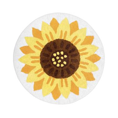  Farmhouse Soft Shag Round Area Rug Yellow Sunflowers