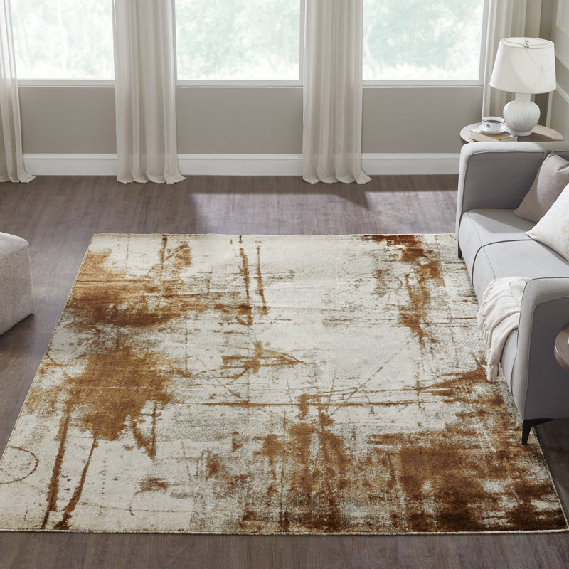 Tapis abstrait rouille / ivoire Strato, Rectangle 4pi x 6 pi