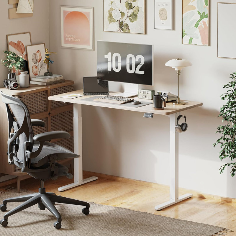 Latitude Adjustable Height Standing Desk, 27.00" H x 48.00" W x 24.00" D, Maple/White