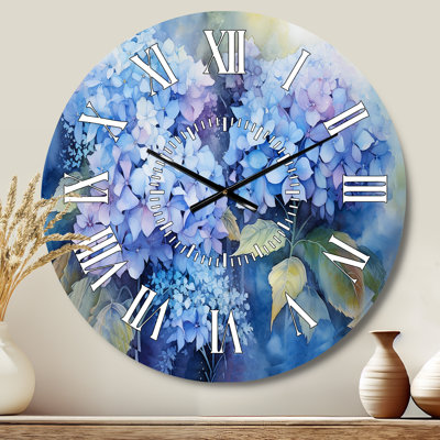 Horloge murale à hortensias bleus
