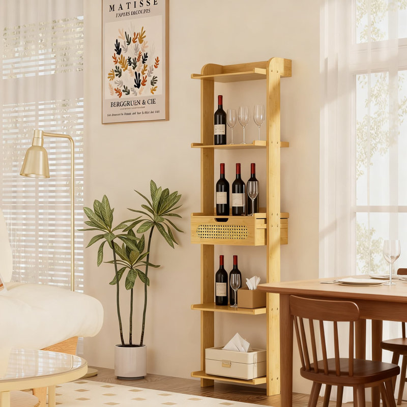 Étagère en bambou à 5 niveaux avec tiroir, bibliothèque murale pour le rangement de la chambre à coucher, du salon, de la salle de bain et du bureau personnel