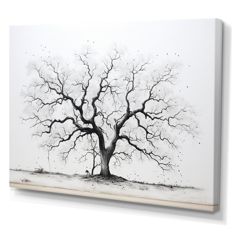 Baobab gris minimalisme sur toile, Toile tendue, H 30 po x l 40 po x P 1,5 po