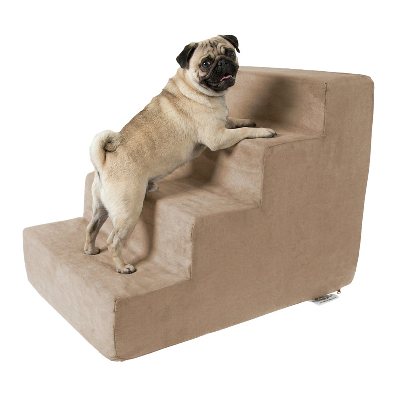 Escalier en mousse à 4 marches PETMAKER pour chiots, chatons et animaux âgés - Beige, Tanné