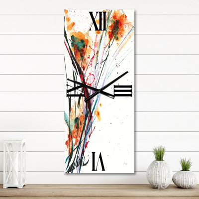 Fleurs orange abstraites peintes à la main - Horloge murale traditionnelle