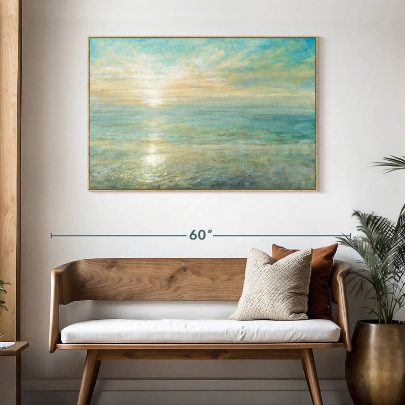 Lever de soleil, Cadre flottant en bois naturel, 46 po x 31 po