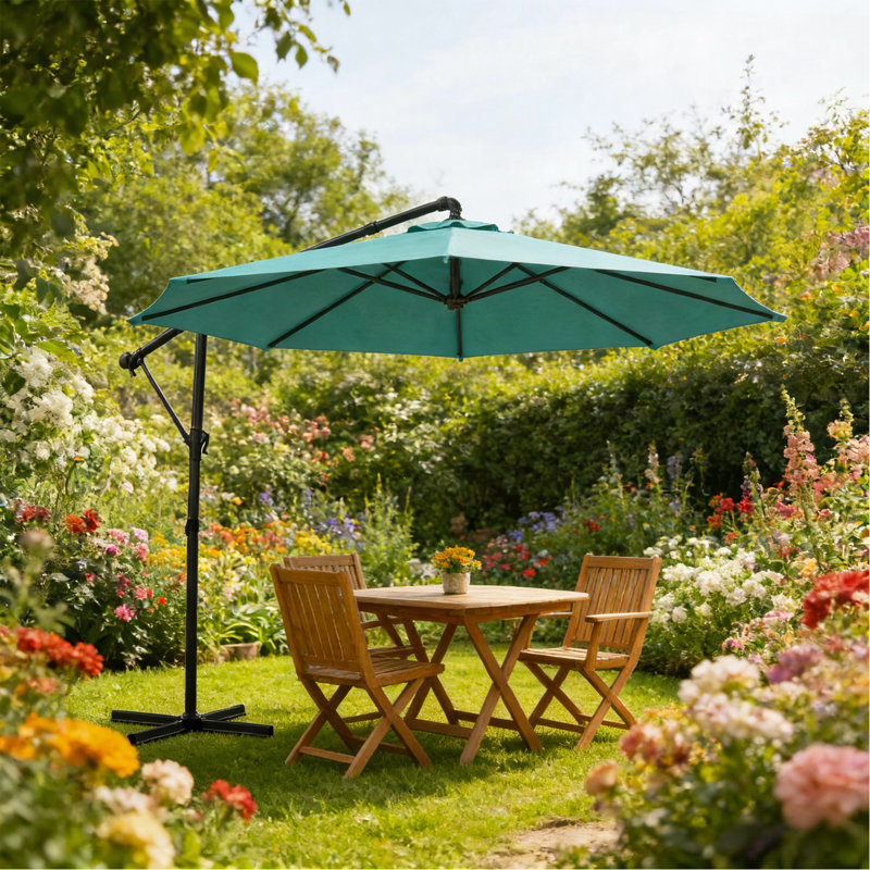 Grand parasol suspendu en porte-à-faux pour l'extérieur, parasol de patio, Bleu ciel