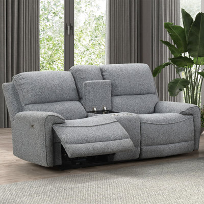 73" W Contemporary Power Loveseat W/ Console, Gray