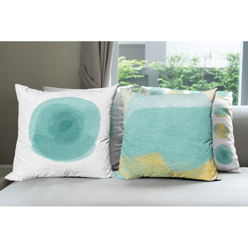 Everts Indoor / Outdoor Abstract Square Throw Pillow Cover, 40cm H x 40cm W x 0.01cm D, Seafoam Mustard/White