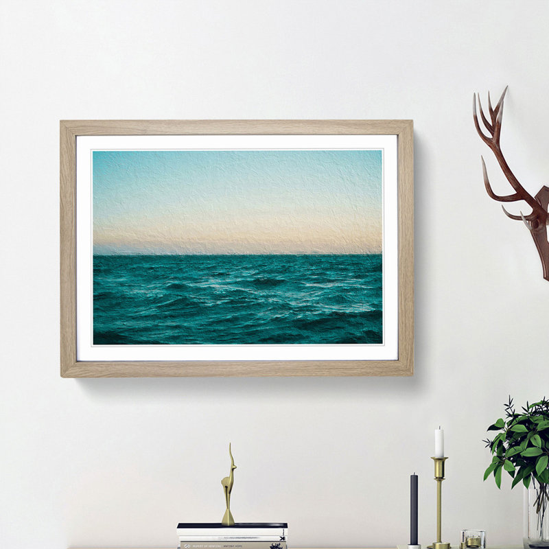 Ocean Stripe - Framed Print, 36cm H x 48cm W x 2cm D, Oak Framed