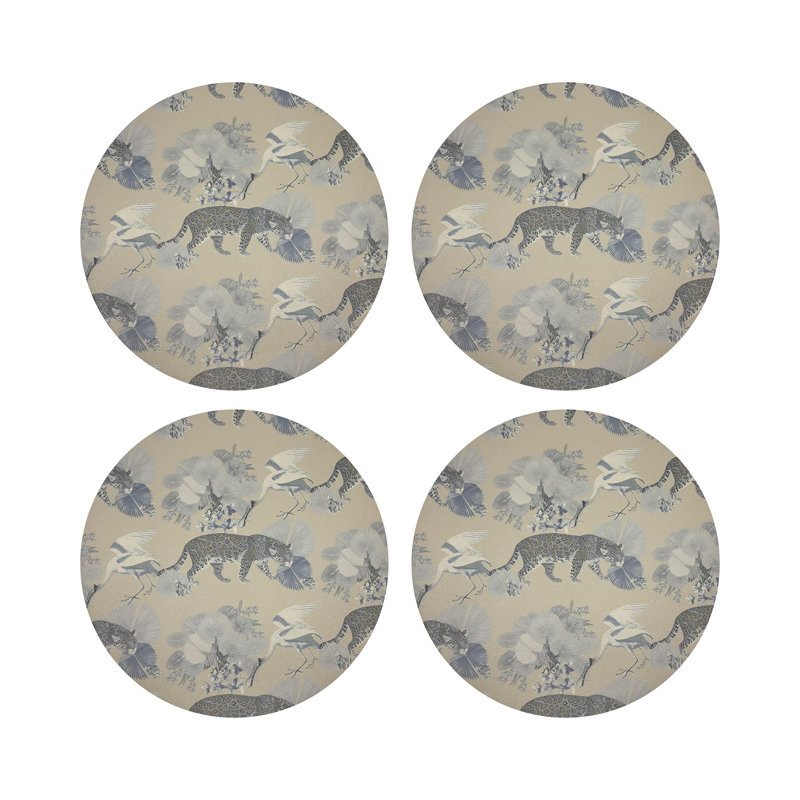 Leopard Walk Powder Vegan Leather Round Coasters, Cream