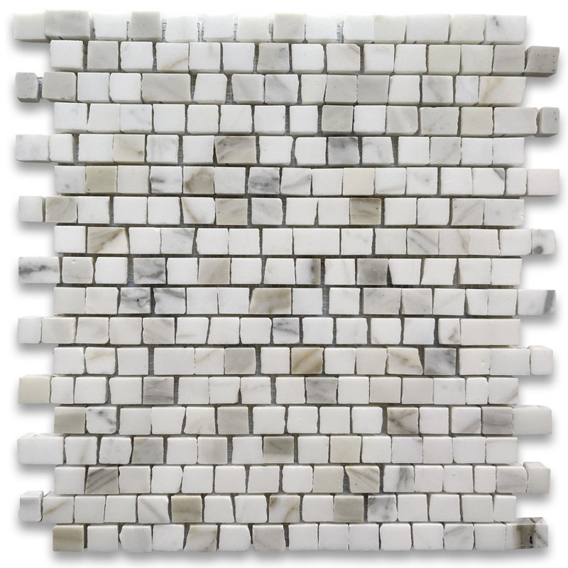 Carreau de mosaïque en marbre 12 po x 11 po, Blanc / Beige