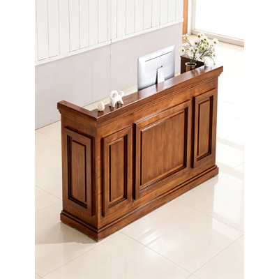 Transitional Vintage Solid Wood Checkout Counter, Sturdy Enclosed Cabinet Reception Table For Salon Entry Work Area
